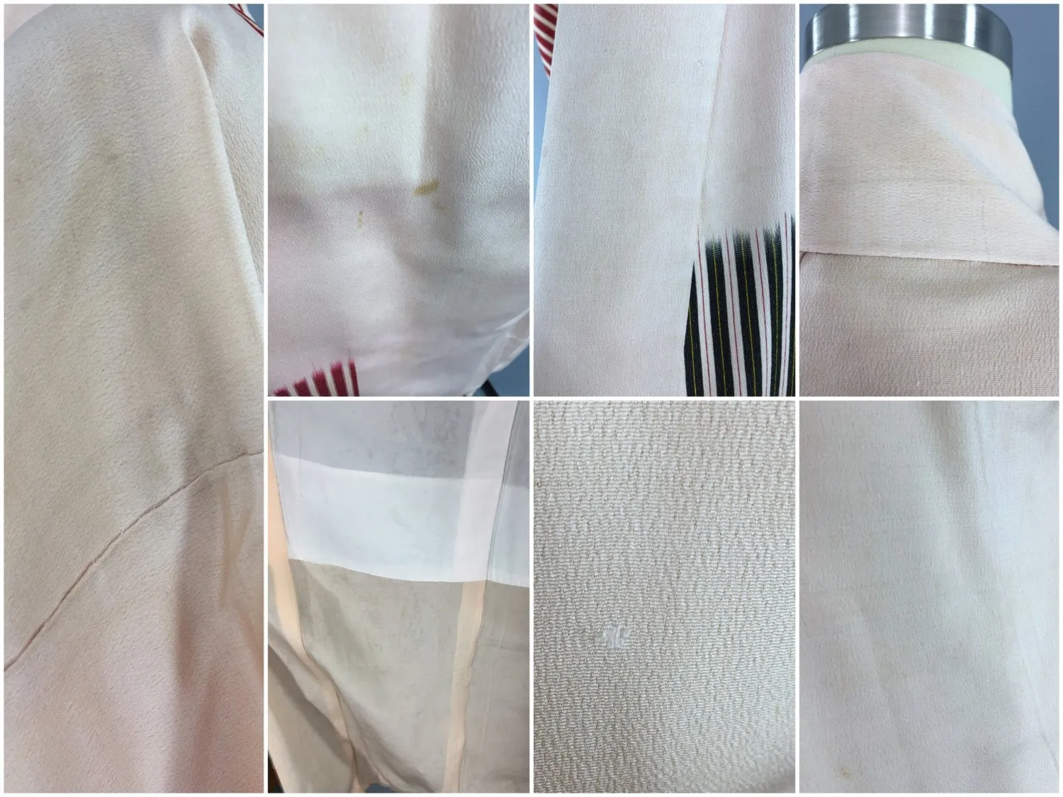 1950s Vintage Silk Kimono Robe / Peach Red Abstract Stripes