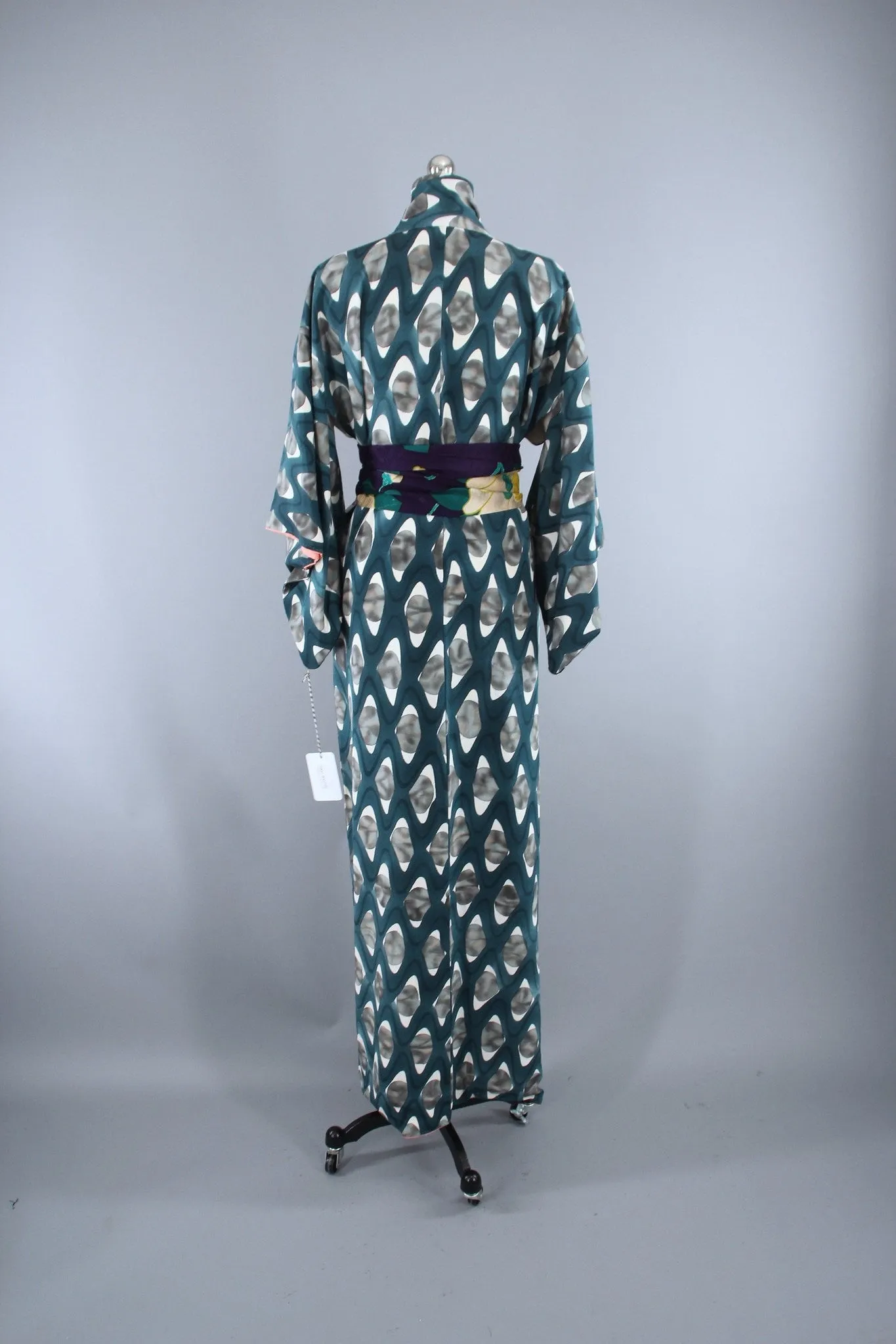 1950s Vintage Silk Kimono Robe / Teal Blue Green