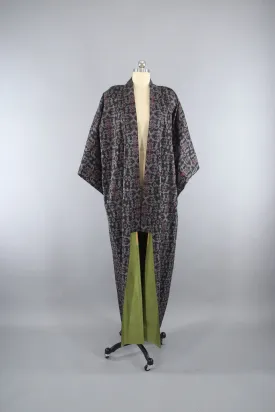 1970s Vintage Kimono Robe with Black & Red Dotted Pattern