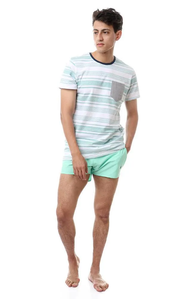 57247 Elastic Waist Solid Swim Short - Bright Aquamarine