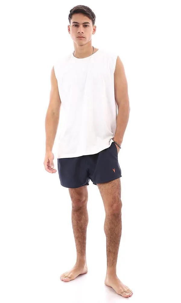 95793 Navy Blue Solid Elastic Waist Swim Shorts