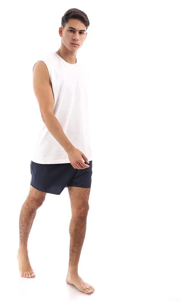 95793 Navy Blue Solid Elastic Waist Swim Shorts