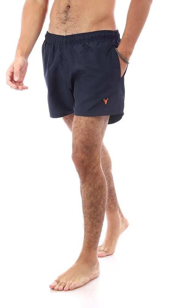 95793 Navy Blue Solid Elastic Waist Swim Shorts