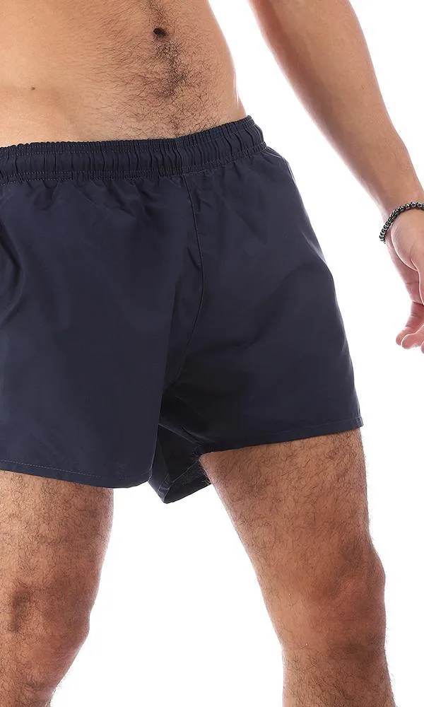 95793 Navy Blue Solid Elastic Waist Swim Shorts