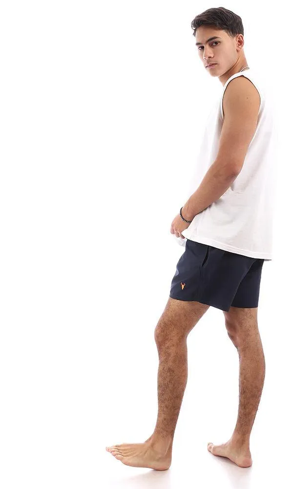 95793 Navy Blue Solid Elastic Waist Swim Shorts