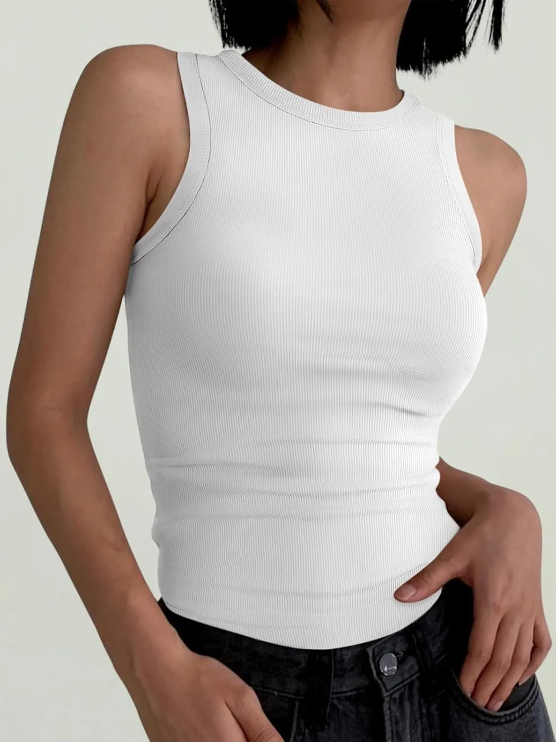 ANRABESS Womens Sleeveless High Neck Tank Tops Fashion Summer Casual Basic Slim Fit Ribbed Racerback Top Shirt Clothes