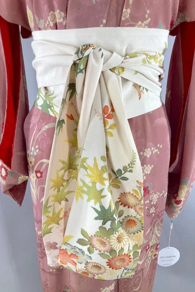 Antique 1920s Mauve Pink Silk Kimono Robe