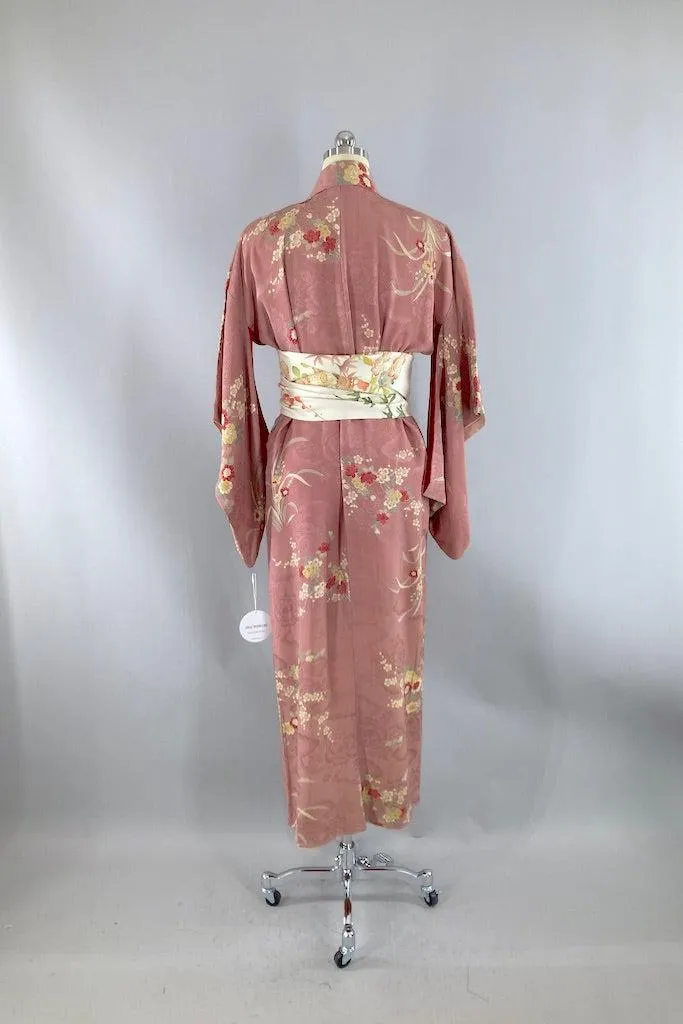 Antique 1920s Mauve Pink Silk Kimono Robe