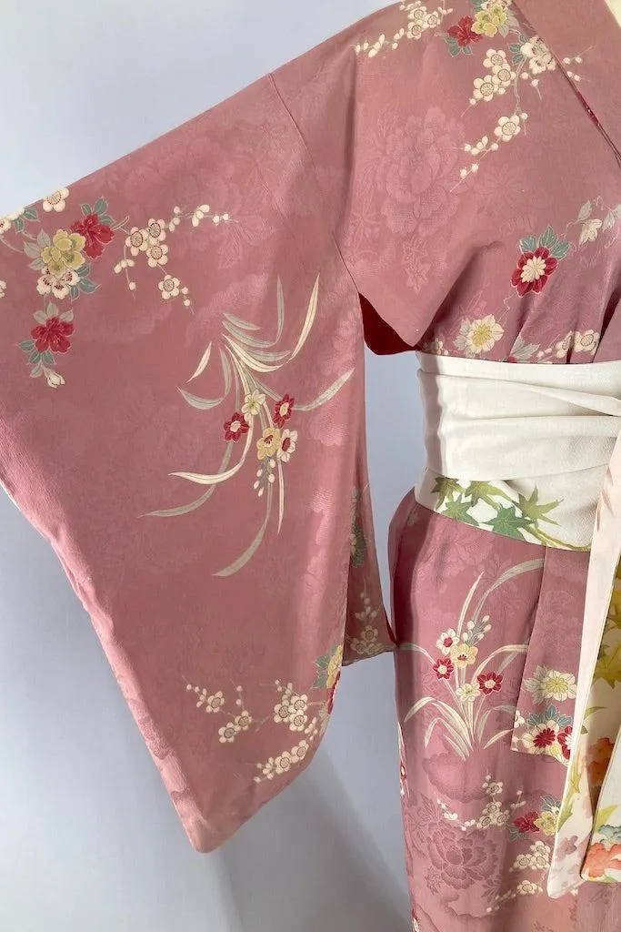Antique 1920s Mauve Pink Silk Kimono Robe