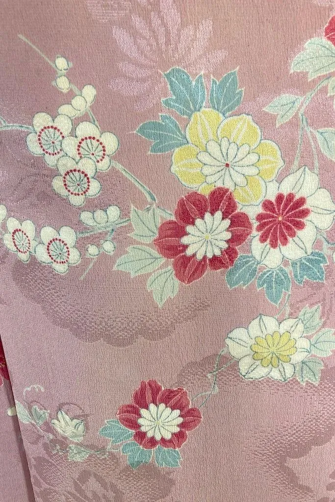 Antique 1920s Mauve Pink Silk Kimono Robe