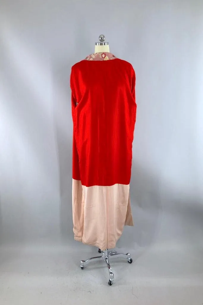 Antique 1920s Mauve Pink Silk Kimono Robe