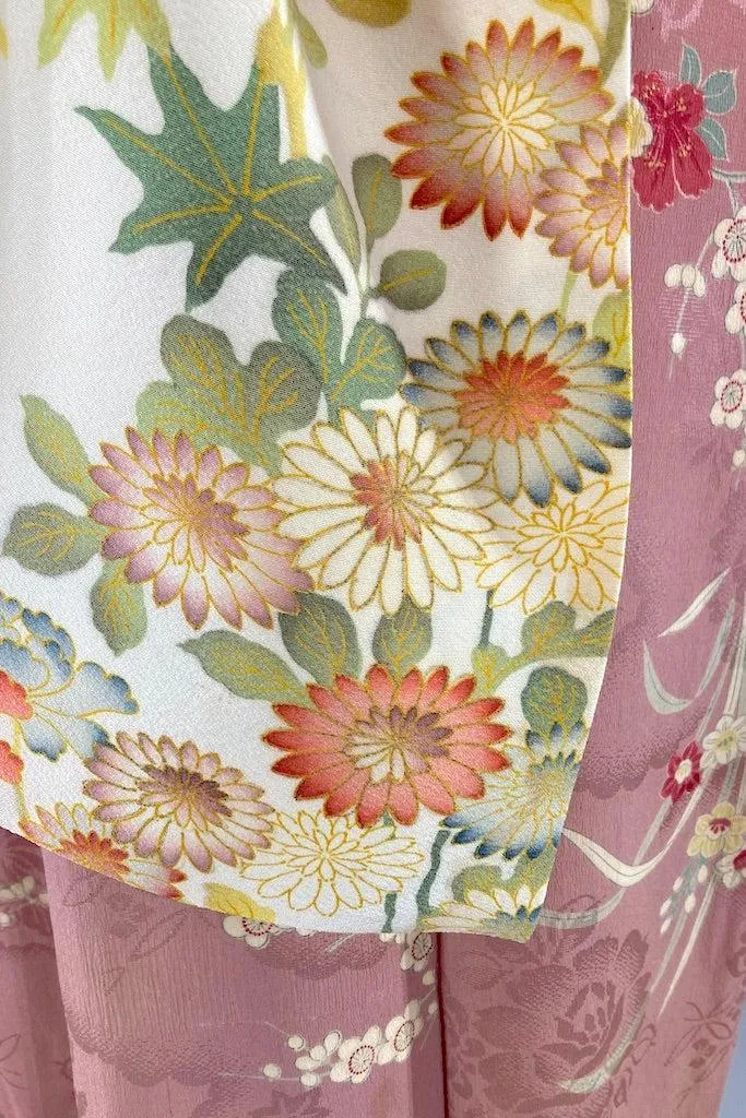 Antique 1920s Mauve Pink Silk Kimono Robe