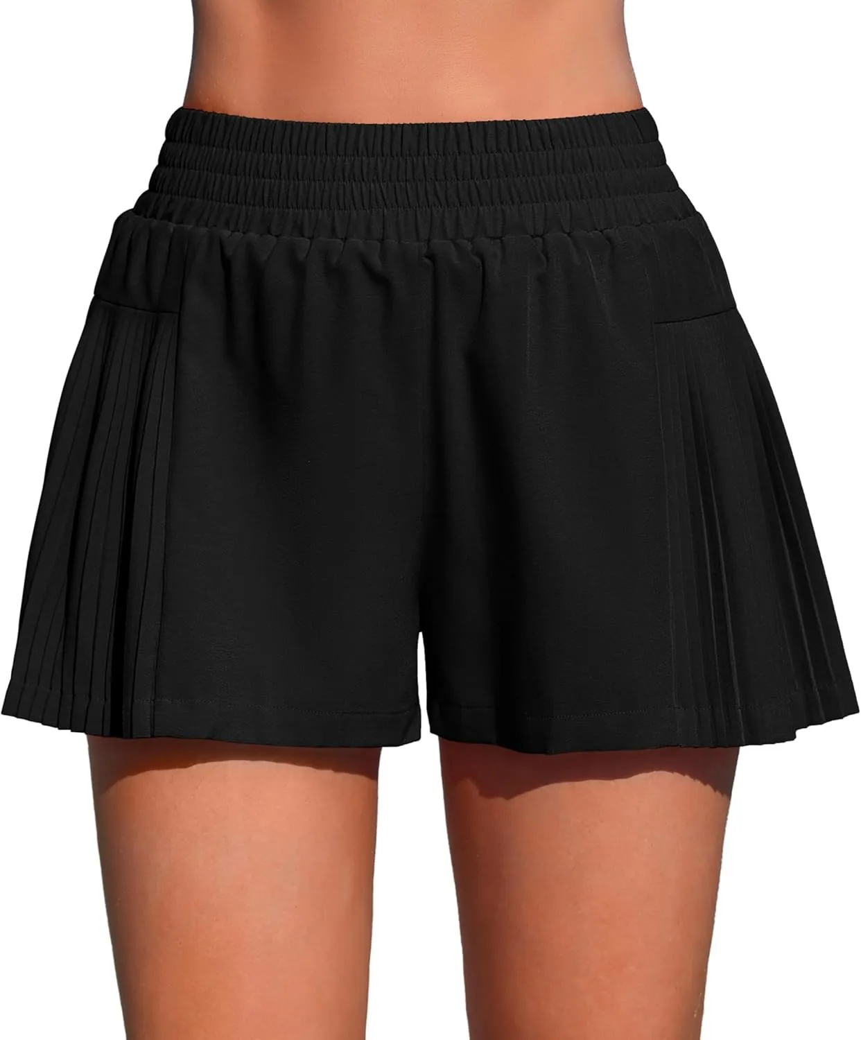 ATTRACO Women's 3" High Waisted Swim Board Shorts Pleated Summer Beach Shorts with Pockets