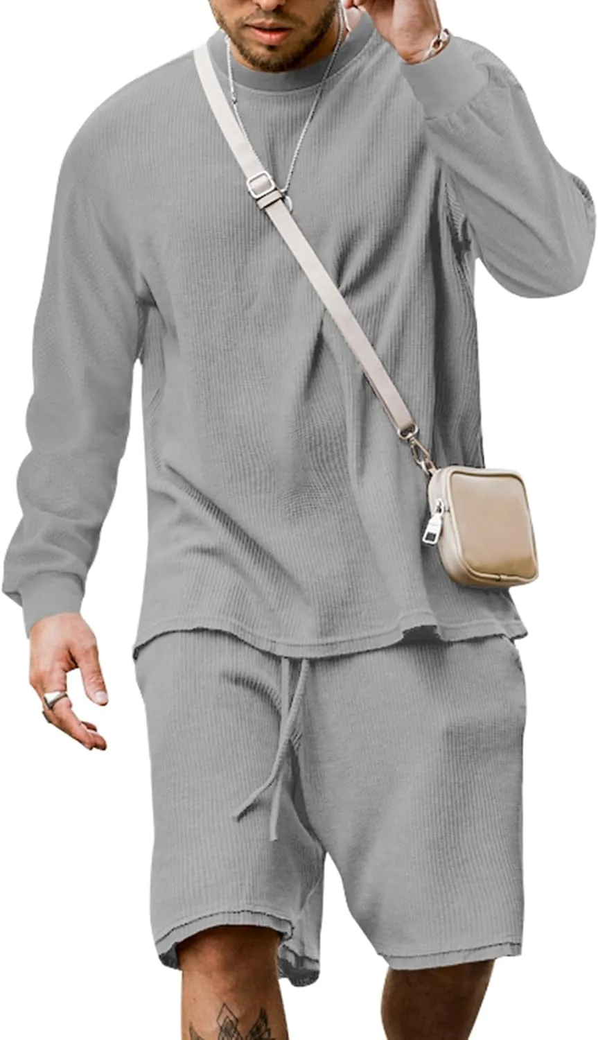 Babioboa Men's Short Sleeve Tracksuit Summer T Shirt & Shorts set 2 Pockets Oversize Two Piece Casual Daily Duty-off