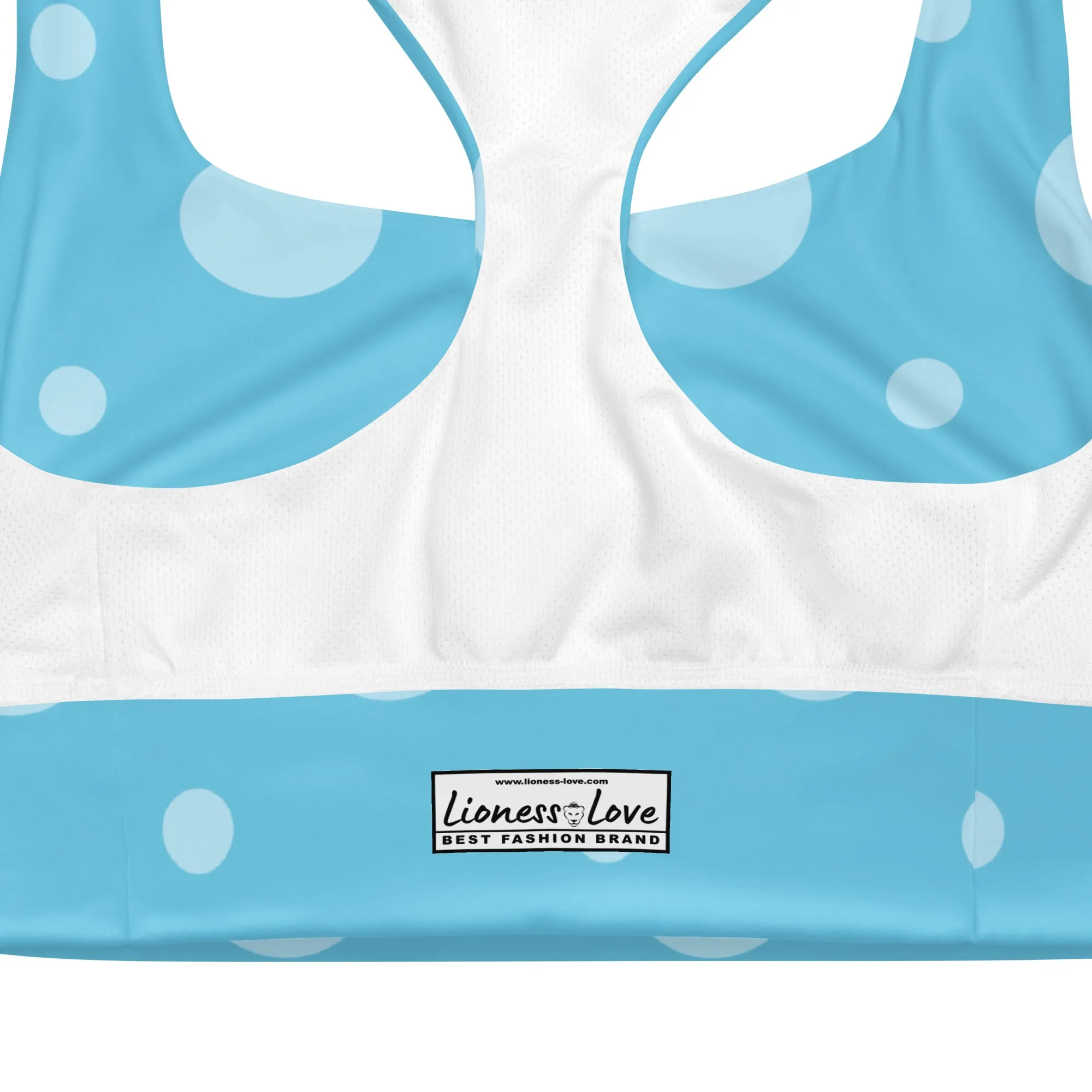 Baby Blue Polka Dots Sports Bra, Fitness Bra lioness-love
