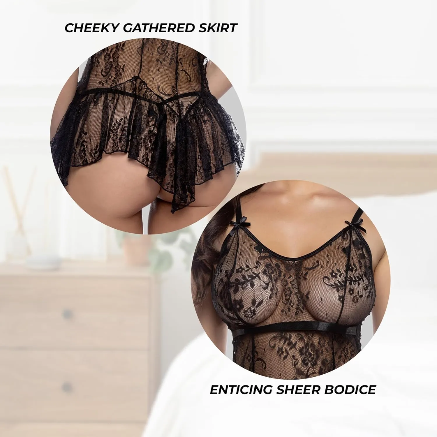 Babydoll Lingerie for Women | Roma Confidential Midnight Kiss Slip Sexy Baby Doll Set, Lace Lingerie Dress, Chemise, Negligee