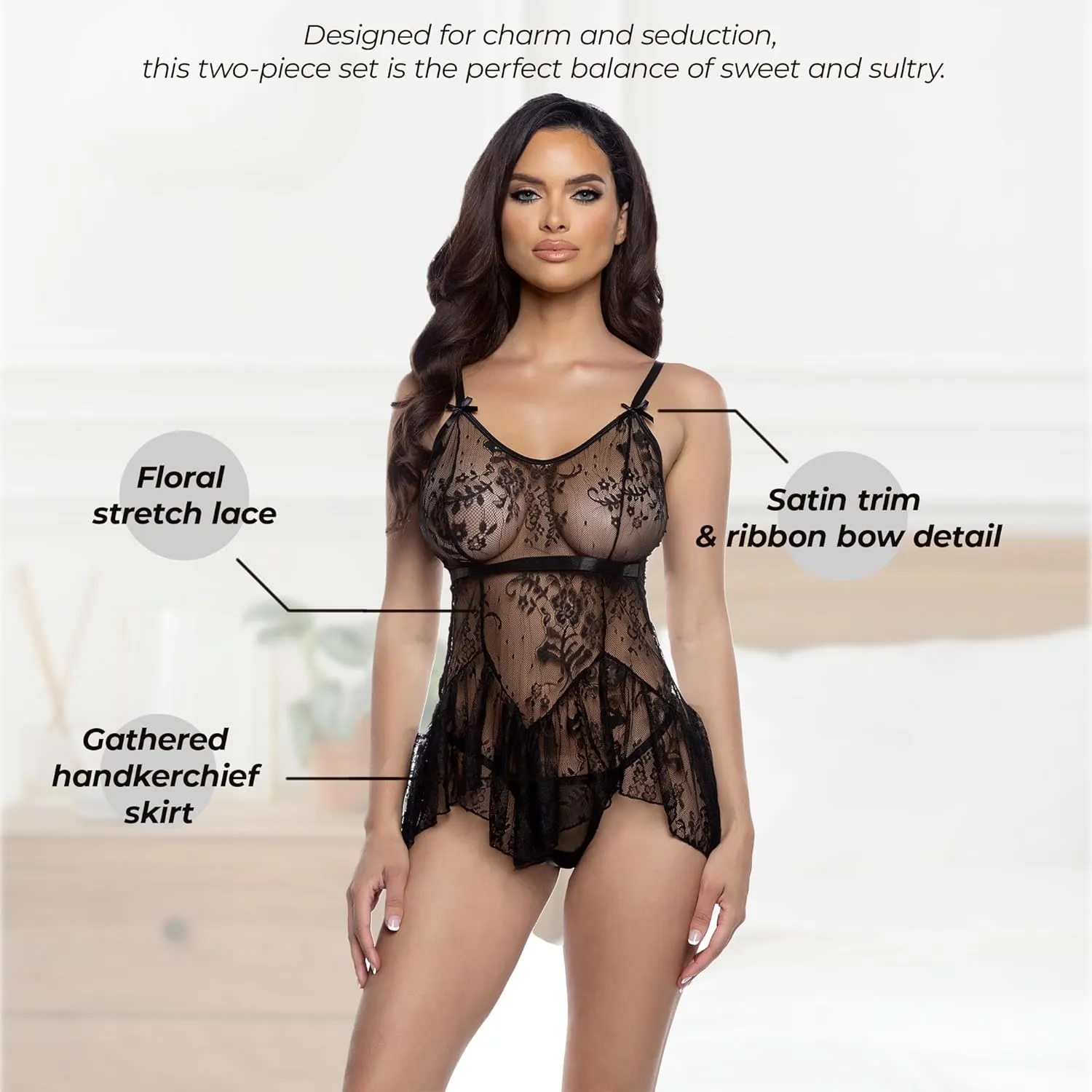 Babydoll Lingerie for Women | Roma Confidential Midnight Kiss Slip Sexy Baby Doll Set, Lace Lingerie Dress, Chemise, Negligee