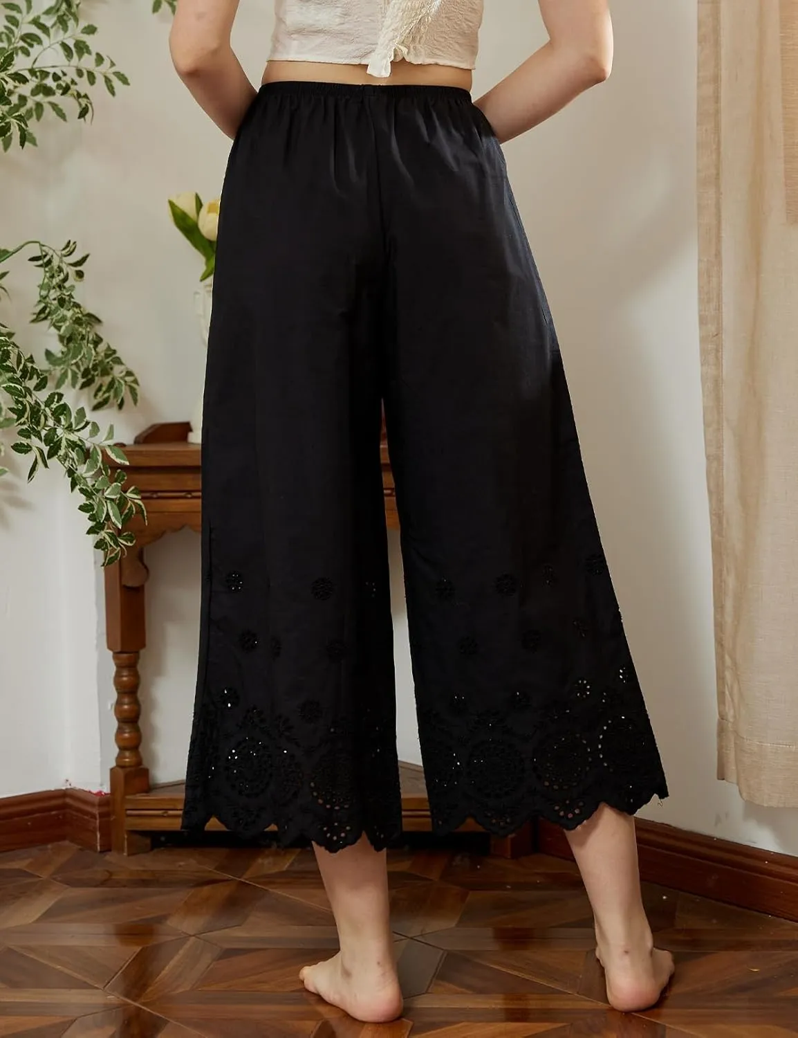 BEAUTELICATE Vintage Cotton Shorts Pettipants Culotte Slip Cropped Sleepwear Pants with Lace Edge