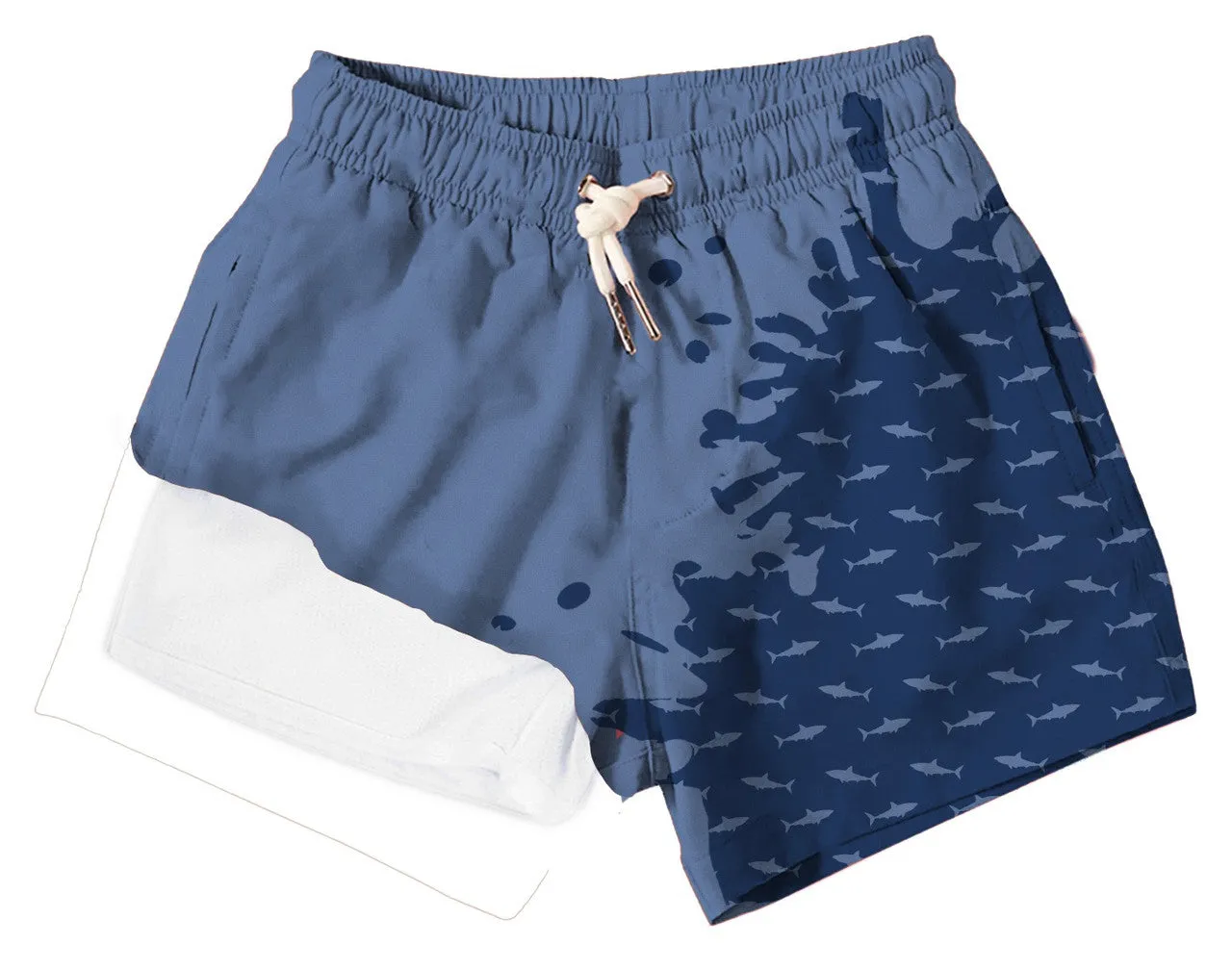 Bermies Navy to Shark Color Changing Swim Trunks