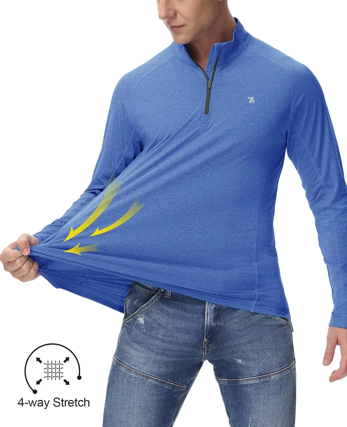 BGOWATU Men's Quarter Zip Pullover Long Sleeve Polo Shirts UPF 50 Quick Dry Golf Shirt
