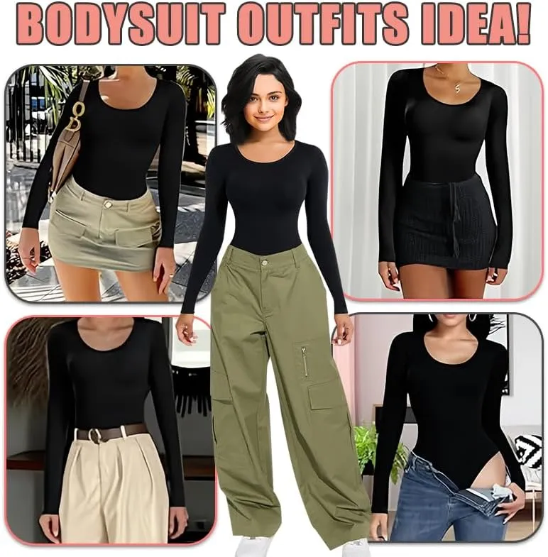 Bodysuits for Women High Neck Long Sleeve Body Women's Crew Neck Long Sleeve Bodysuit