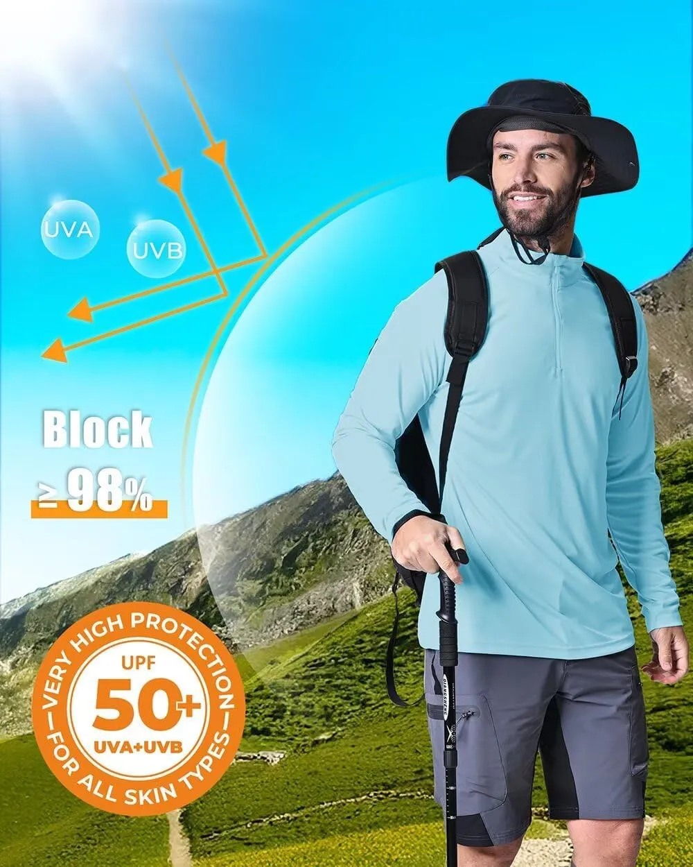 Boladeci Men's UPF 50  Sun Shirts 1/4 Zip Long Sleeve SPF UV Protection Lightweight Quick Dry Quarter Zip Golf Shirts
