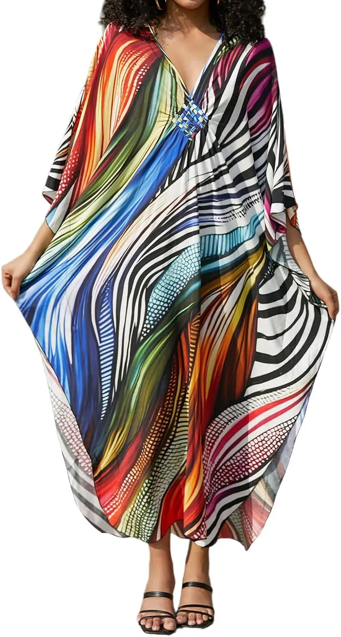 Bsubseach Plus Size Caftan Dresses for Women Bathing Suit Cover Up Swimsuit Beachwear