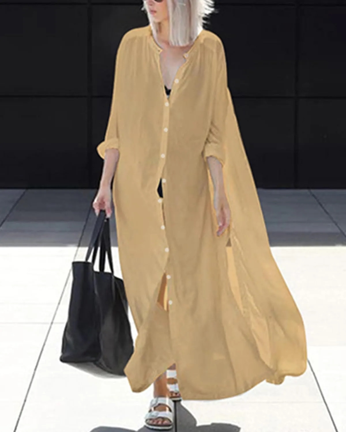 Bsubseach Womens Beach Kaftan Dress Flowy Button Down Long Shirt Dress Kimono Cardigan Lightweight Caftan Swimsuit Cover Up
