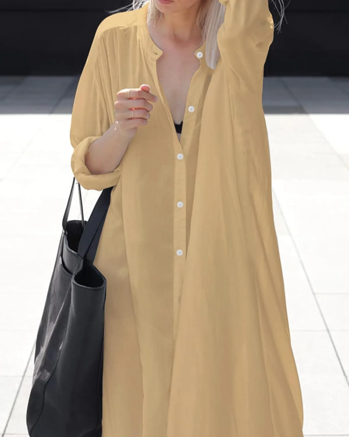 Bsubseach Womens Beach Kaftan Dress Flowy Button Down Long Shirt Dress Kimono Cardigan Lightweight Caftan Swimsuit Cover Up