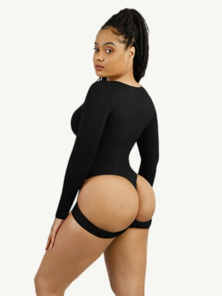 Built In Shapewear Long Sleeve Scoop Neck Thong Bodysuit
