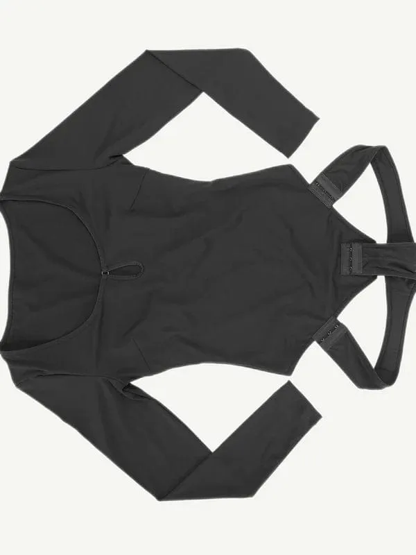 Built In Shapewear Long Sleeve Scoop Neck Thong Bodysuit