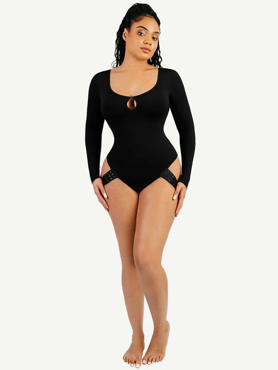 Built In Shapewear Long Sleeve Scoop Neck Thong Bodysuit