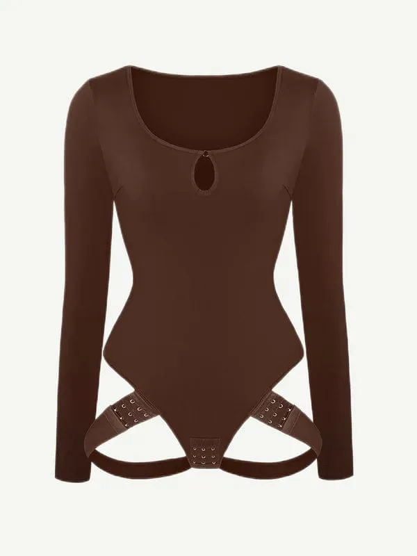 Built In Shapewear Long Sleeve Scoop Neck Thong Bodysuit