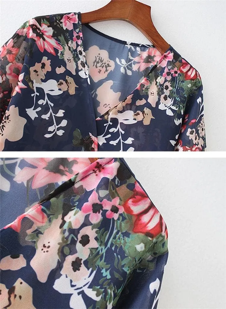 Camisunny Women Chiffon Printed Cardigan Kimono Robe Tops Beach Bikini Cover up Blouse