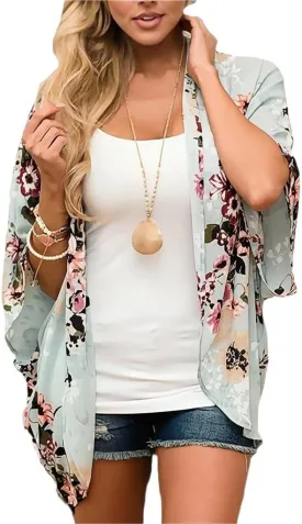 Camisunny Women Chiffon Printed Cardigan Kimono Robe Tops Beach Bikini Cover up Blouse