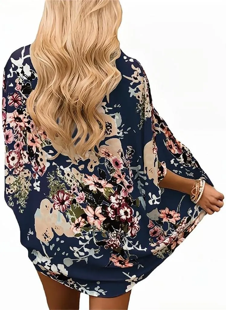 Camisunny Women Chiffon Printed Cardigan Kimono Robe Tops Beach Bikini Cover up Blouse