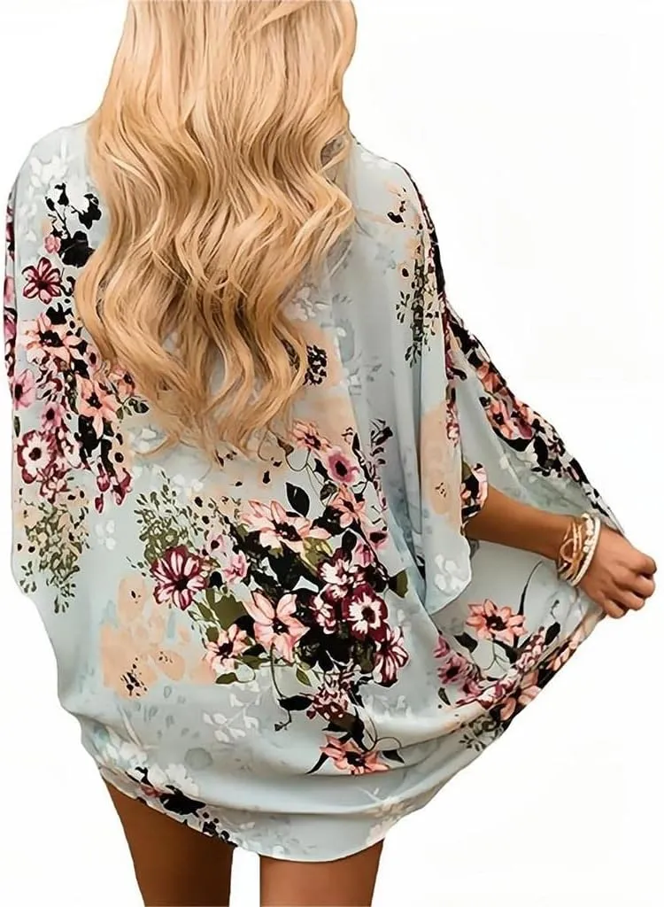 Camisunny Women Chiffon Printed Cardigan Kimono Robe Tops Beach Bikini Cover up Blouse
