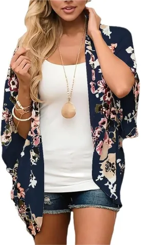 Camisunny Women Chiffon Printed Cardigan Kimono Robe Tops Beach Bikini Cover up Blouse