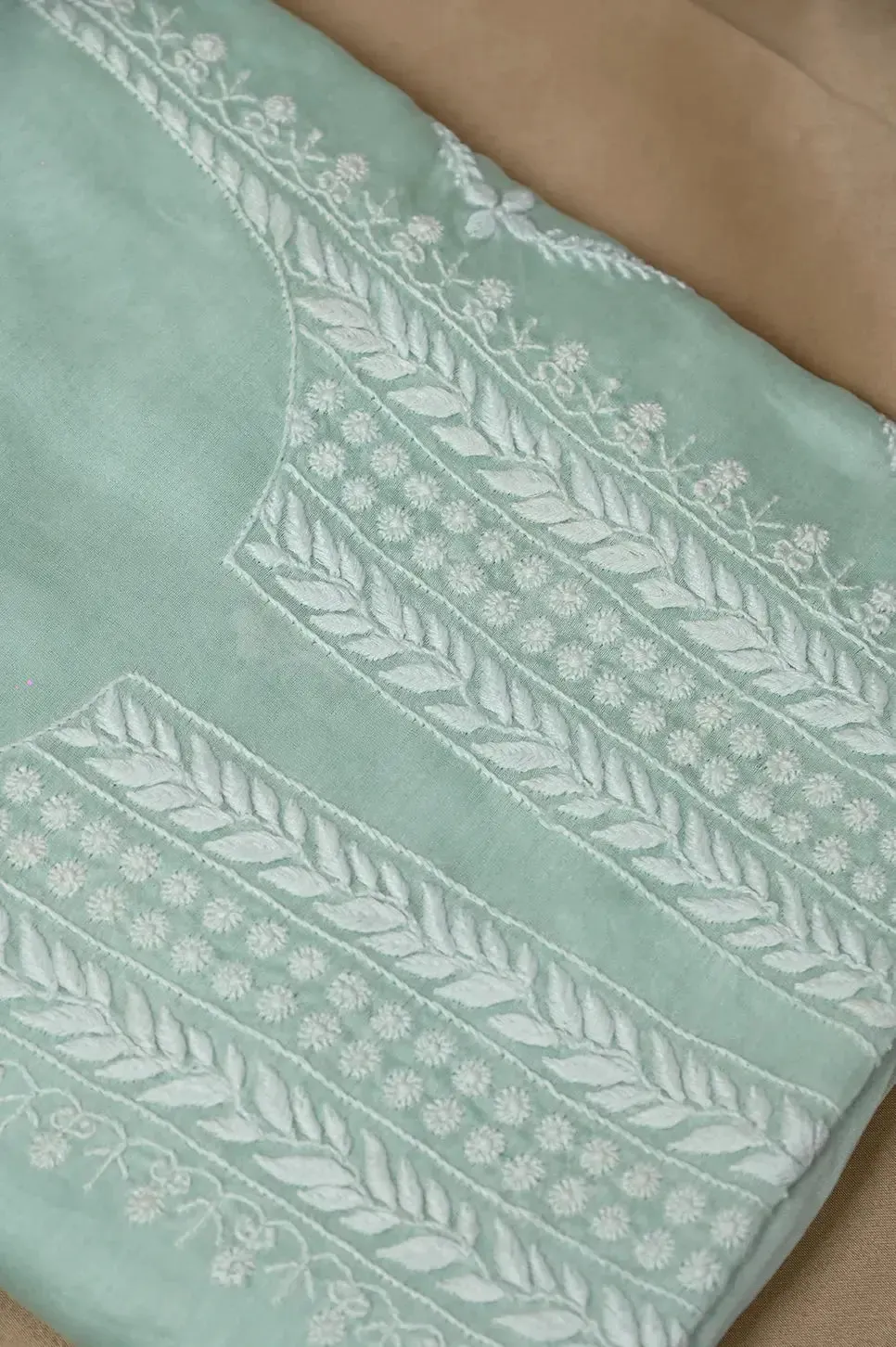 Chanderi Length with Dupatta - Cyan Green