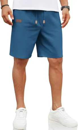 COOFANDY Mens Casual Linen Shorts Elastic Waist Drawstring Loose Fit Summer Beach Vacation Shorts with Pockets