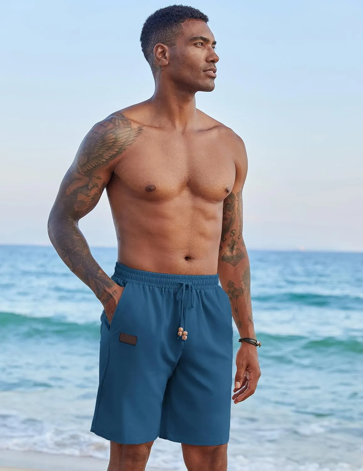COOFANDY Mens Casual Linen Shorts Elastic Waist Drawstring Loose Fit Summer Beach Vacation Shorts with Pockets