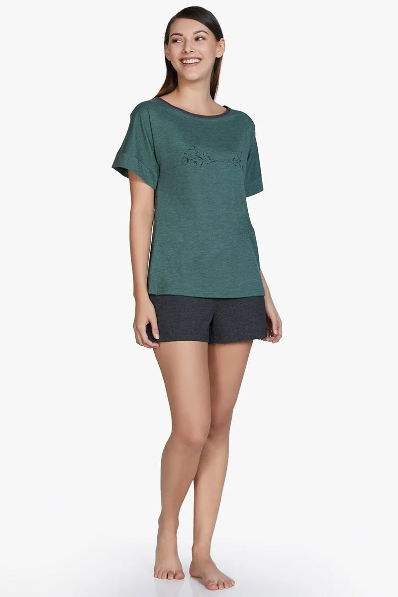 Cotton Blend Sleep Shorts - Charcoal