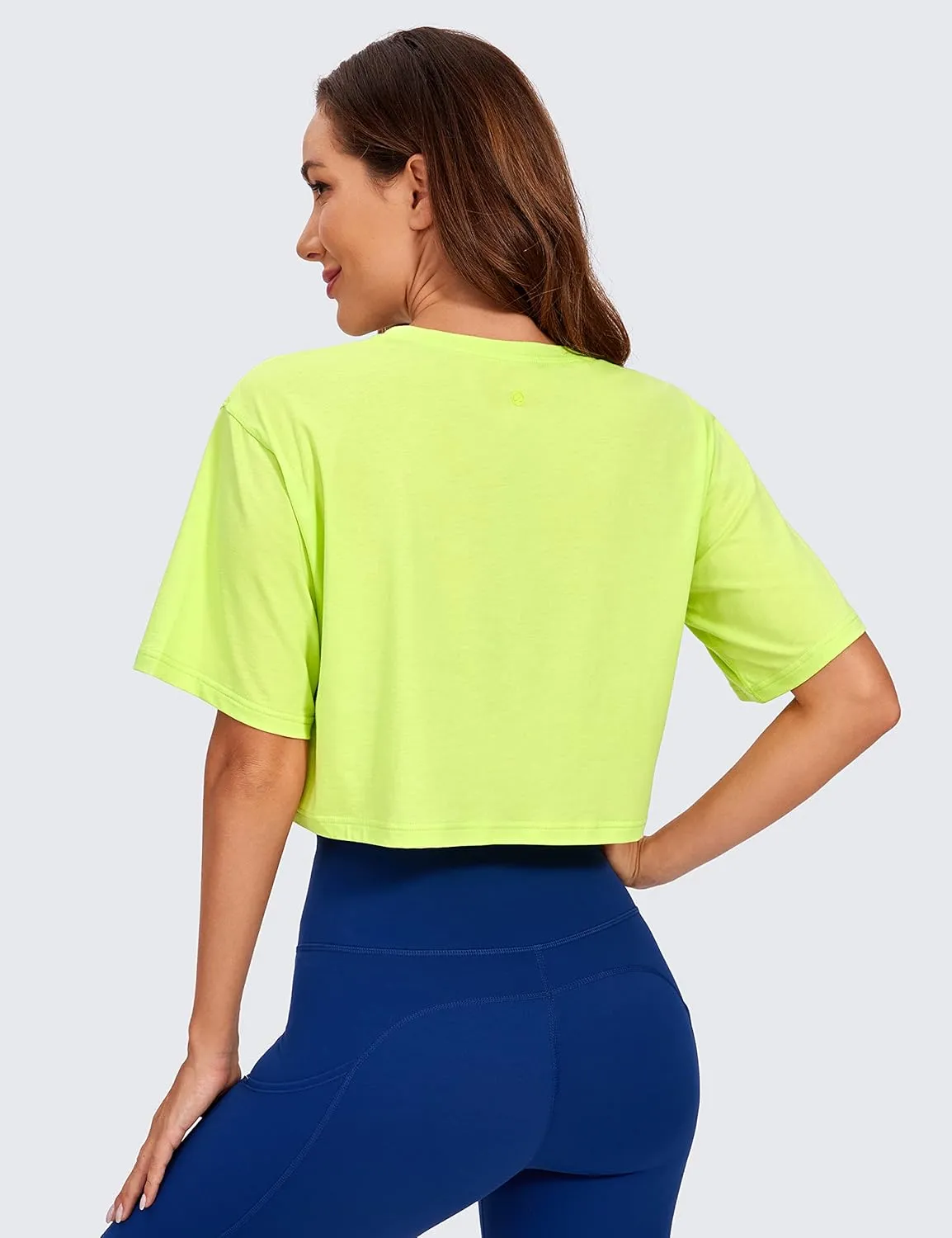 CRZ YOGA Women's Pima Cotton Workout Crop Tops Short Sleeve Yoga Shirts Casual Athletic Running T-Shirts