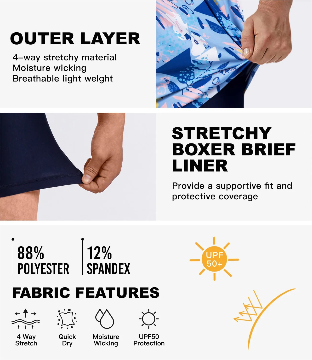 CURTIS Swim STRETCH Trunks with Compression Liner A