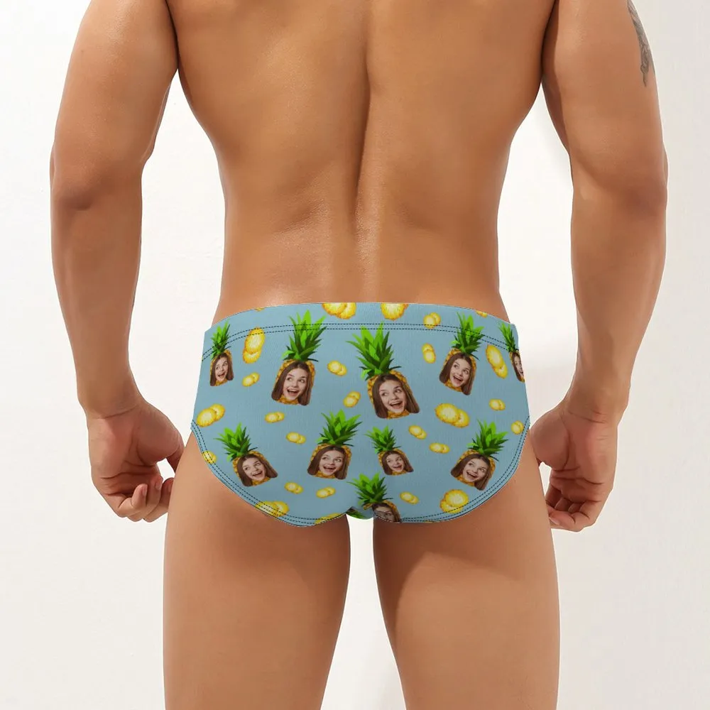 Custom Face Hawaiian Style Men's Swimming Trunks Personalised Pineapple Triangle Swim Briefs