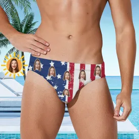 Custom Face Men's Swimming Trunks Personalised American Flag Pattern Triangle Swim Briefs