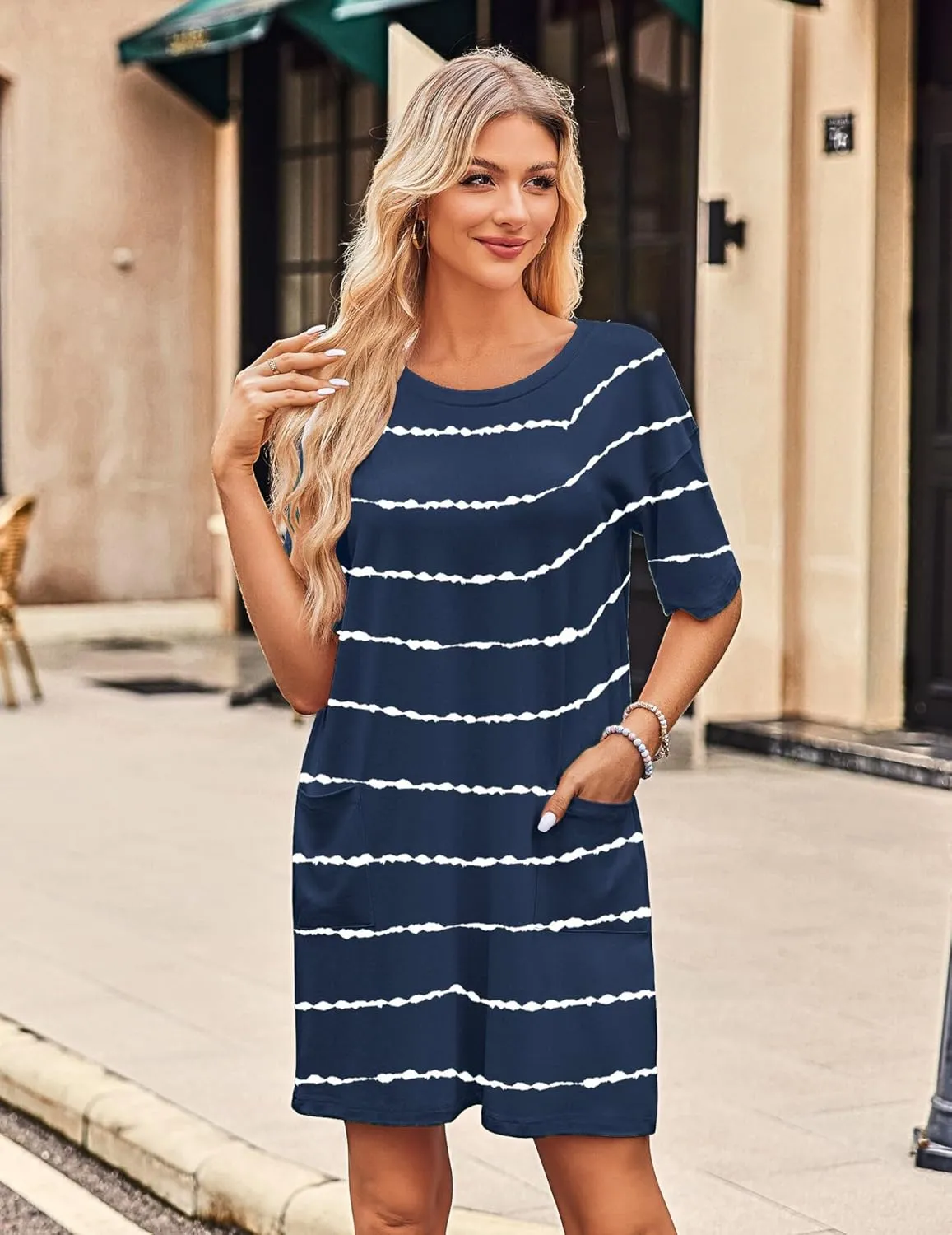 Ekouaer Sleep Shirts for Women Nightgown Short Sleeves T shirt Night Dress Round Neck Womans Nightgown with Pocket S-XXL