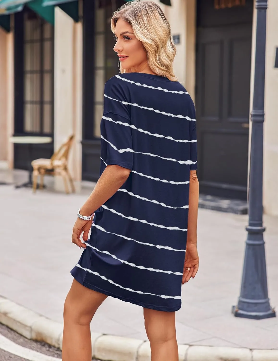 Ekouaer Sleep Shirts for Women Nightgown Short Sleeves T shirt Night Dress Round Neck Womans Nightgown with Pocket S-XXL