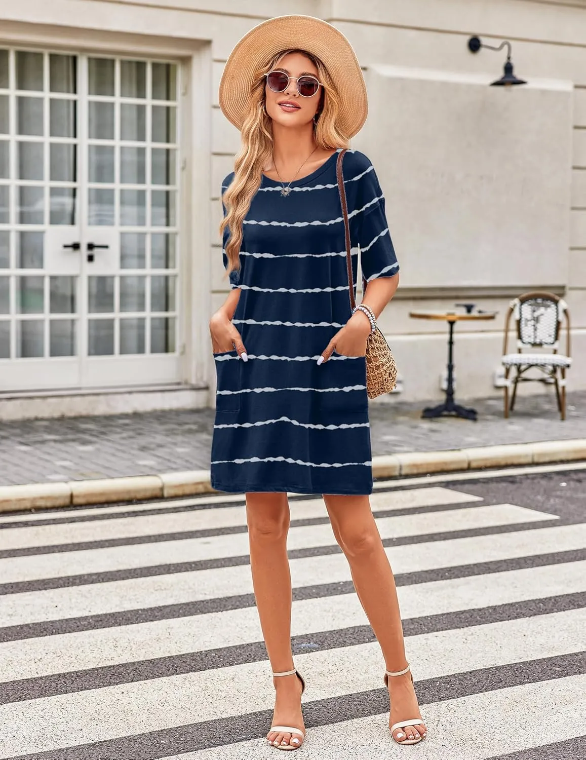 Ekouaer Sleep Shirts for Women Nightgown Short Sleeves T shirt Night Dress Round Neck Womans Nightgown with Pocket S-XXL