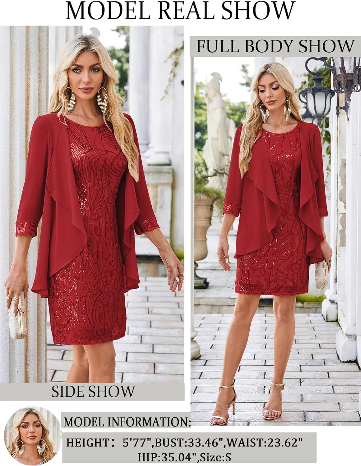 GRACE KARIN Women's Sequin Dress - Wedding Guest & Mother of The Bride Formal Dress - Two Piece Knee Length